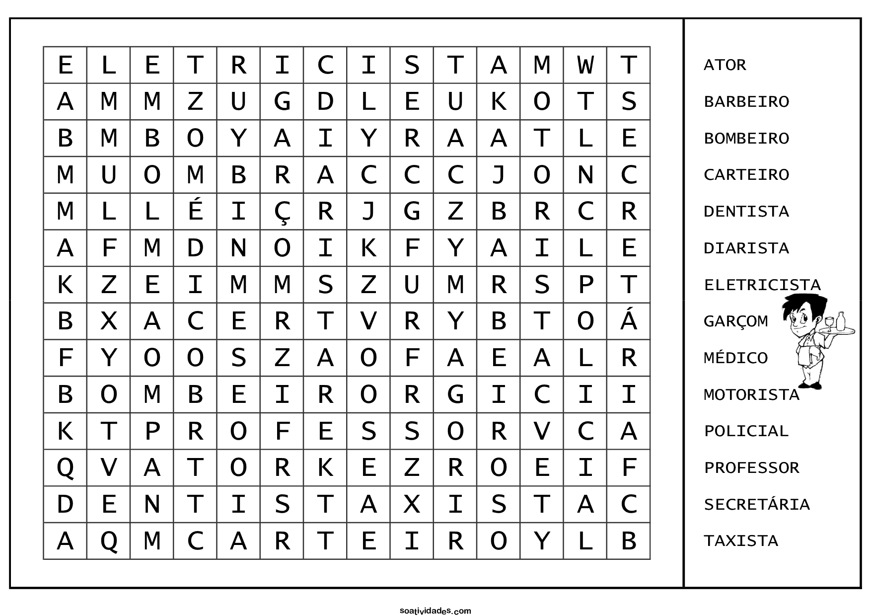 caça palavras para imprimir de profissoes - Ciencias da Natureza