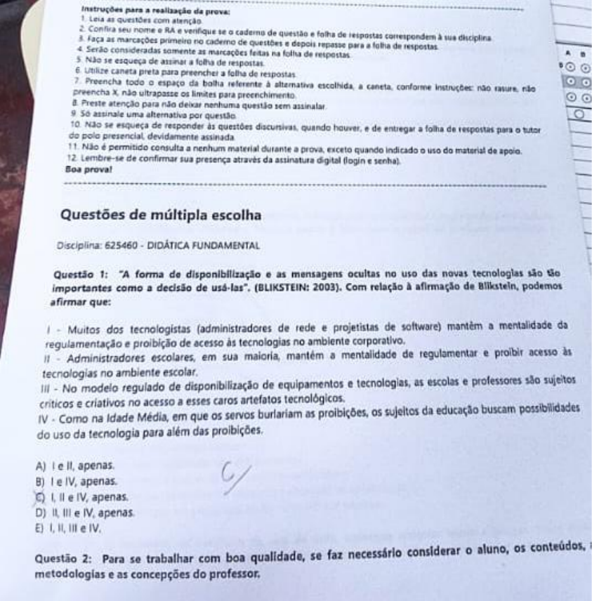 prova unip didatica fundamental 2022 - Didática Fundamental