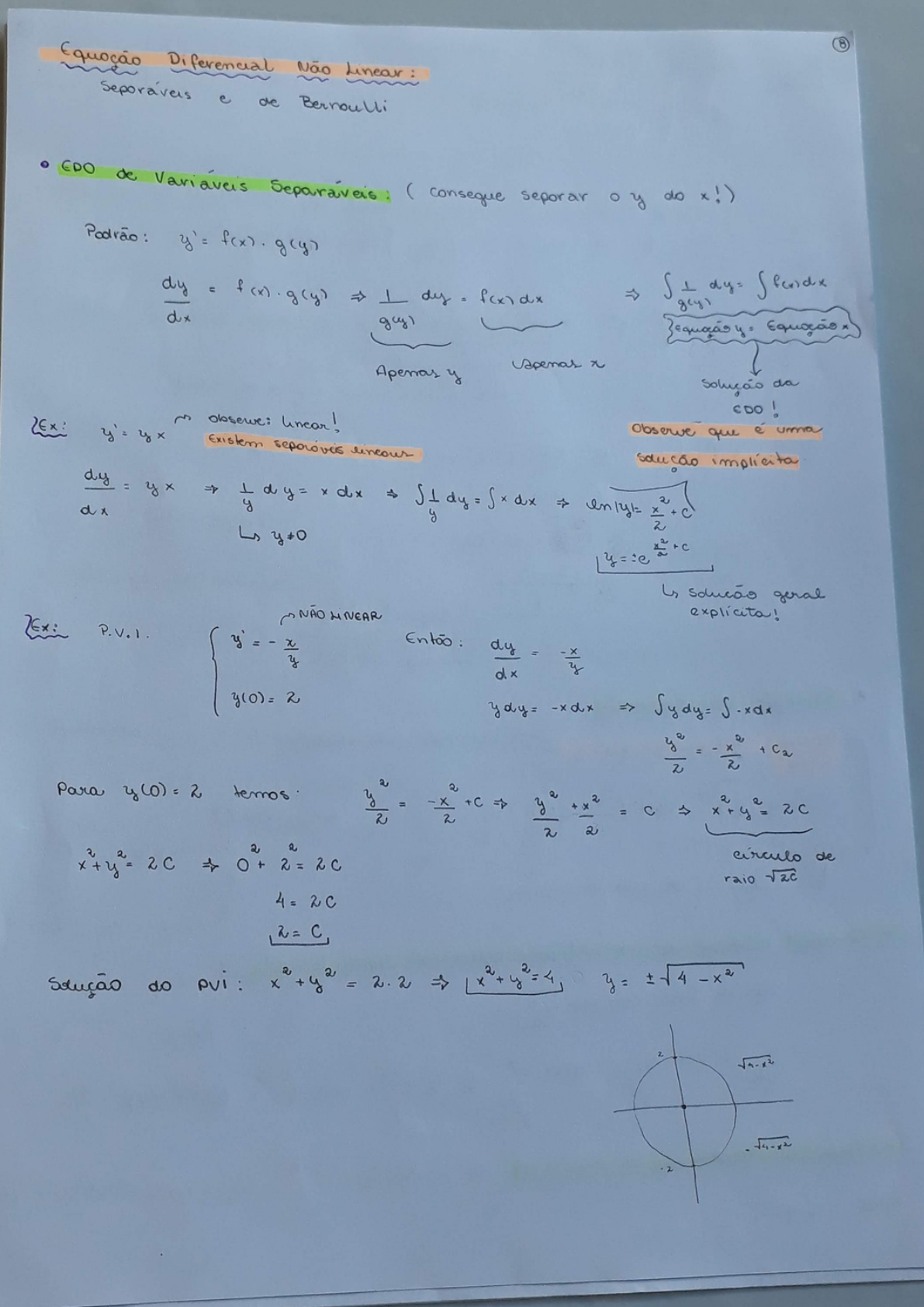 Resumo Edo Equações Diferenciais Ordinárias Edos Não Lineares Variáveis Separáveis E 0229