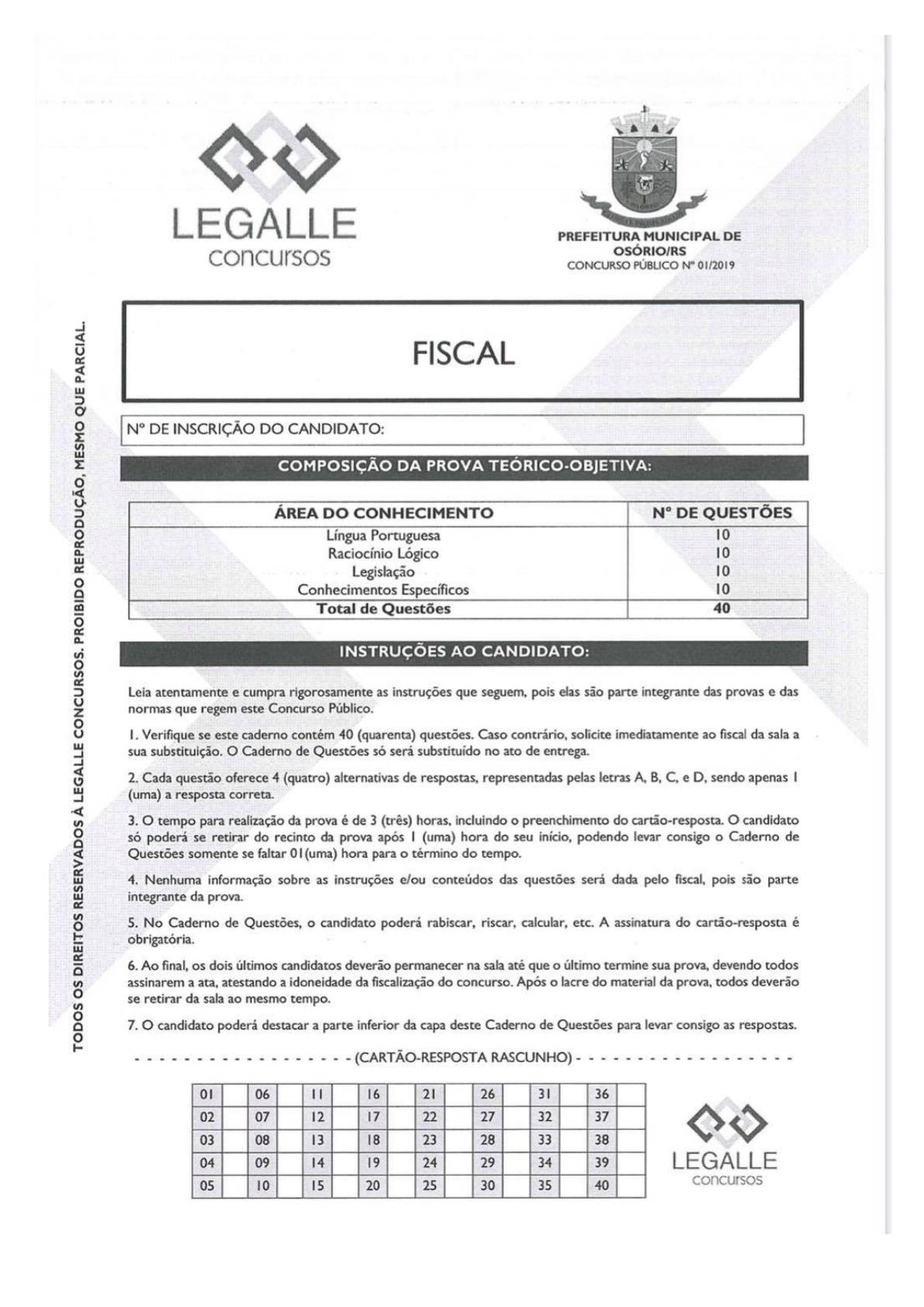 Legalle - OSÓRIO - 2019 - Fiscal - Provas De Concursos Públicos