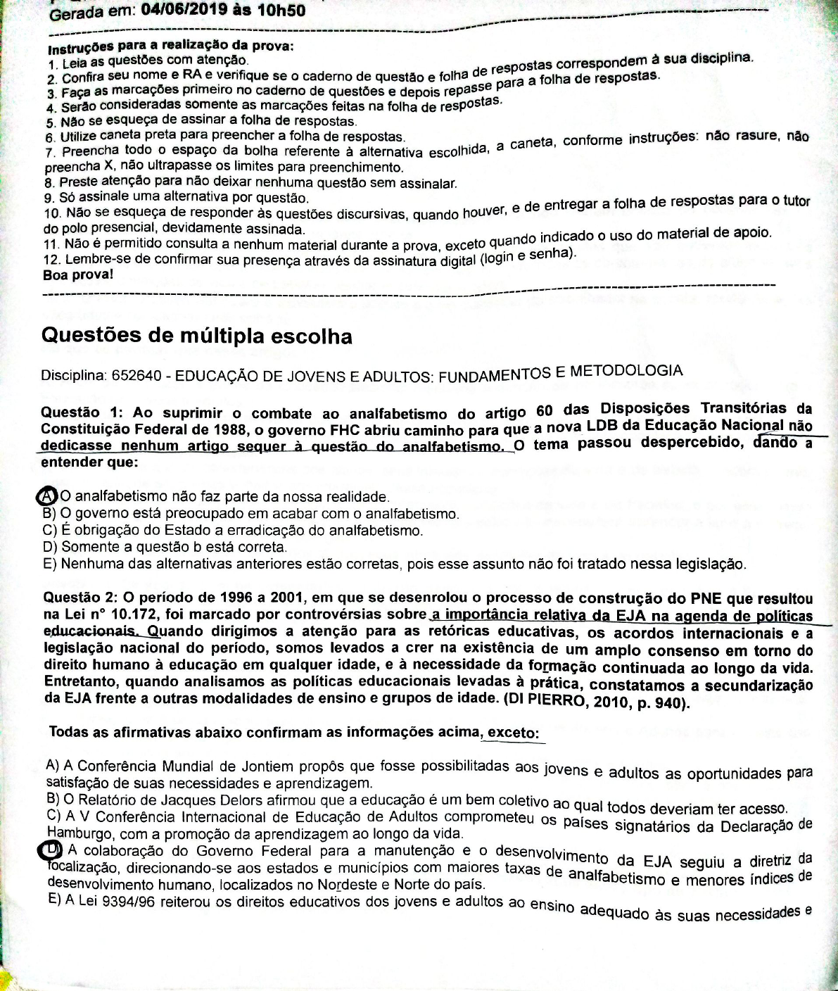 Prova Eja Com Gabarito - RETOEDU