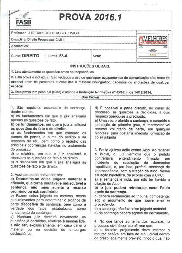 Material de apoio prova final DPC I - Direito Processual Civil I