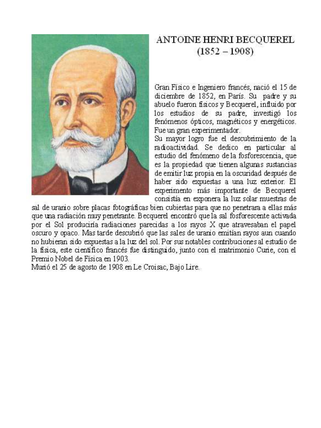 ANTOINE HENRI BECQUEREL Hist ria