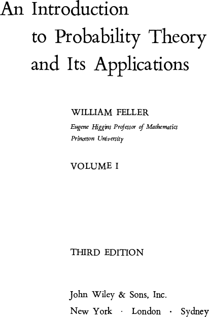 Introduction To Probability Theory And Its Applications Vol I W Feller Probabilidade I 8