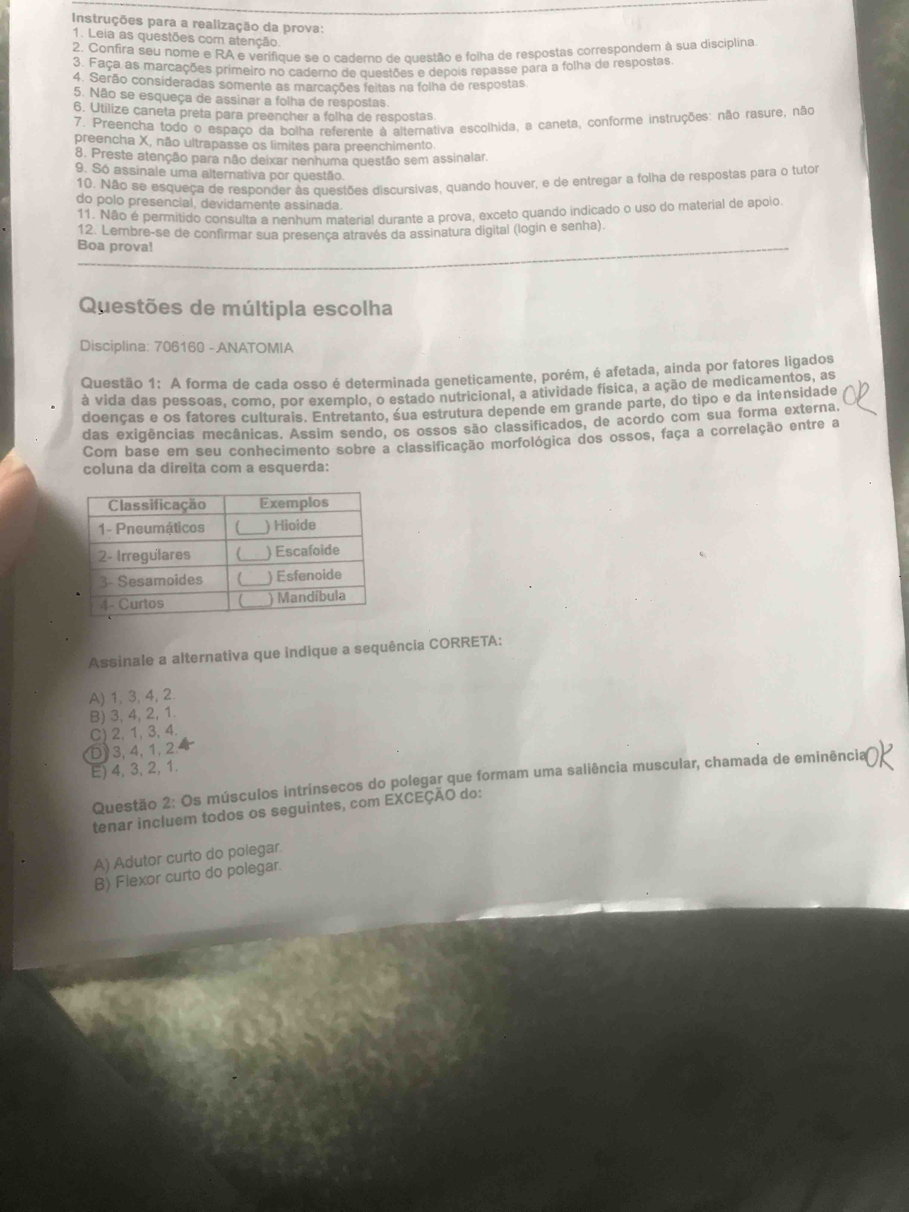 Prova De Anatomia Unip Anatomia Humana I