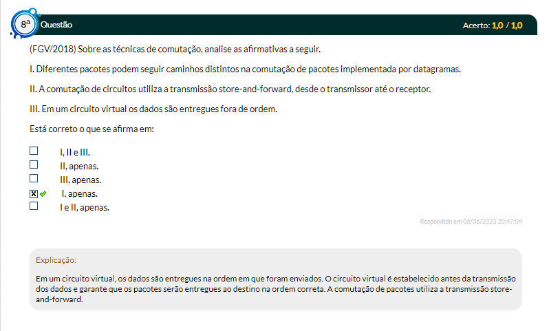 Questão 1298267 FGV - Atividades Técnicas de Suporte de Nível