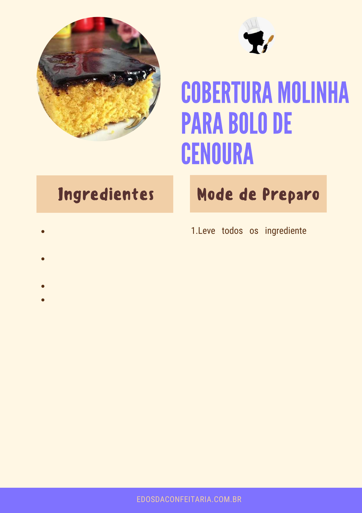 Cobertura para Bolos e Tortas - Confeitaria e Doçaria