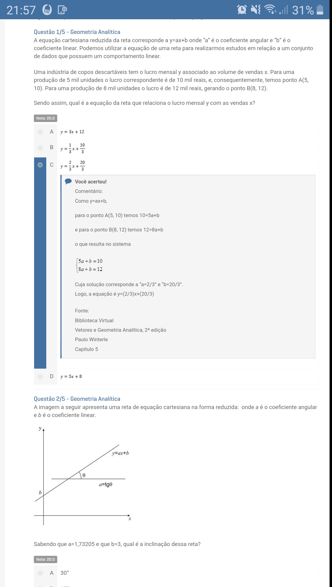 Apól 03 Geometria Analítica E álgebra Linear Questão 01 Geometria Analítica E Álgebra Linear 6544