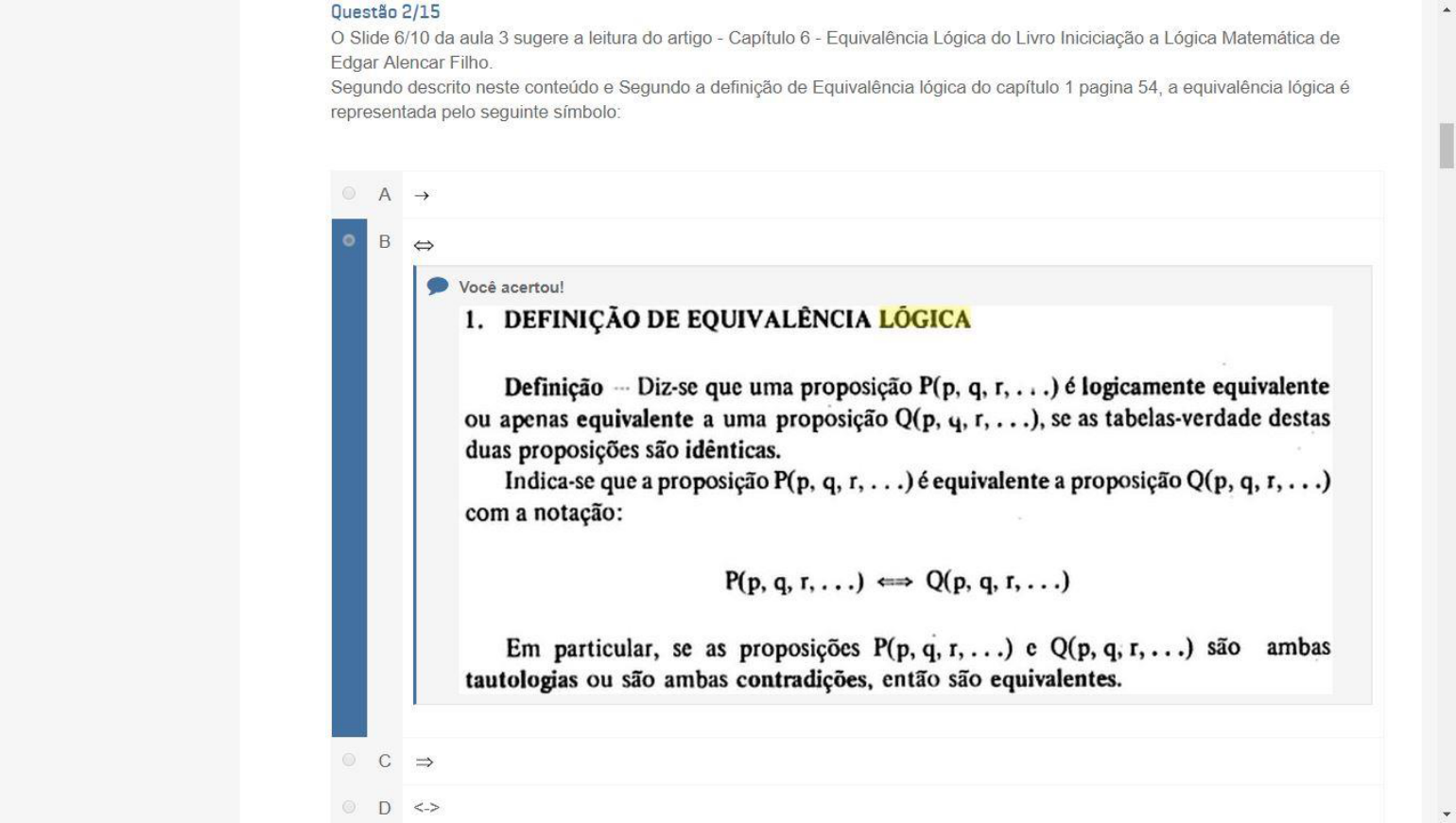 Atividade Prática Raciocínio Lógico Nota: 94 Gabarito - Lógica I