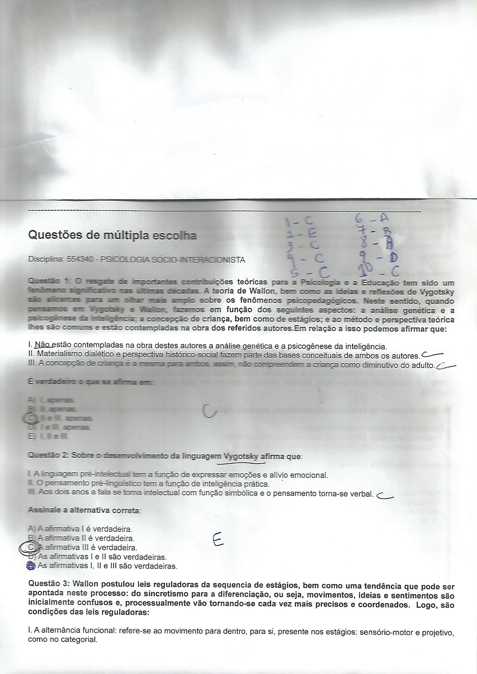 PROVA PSICOLOGIA SOCIO INT PG 01 - Psicologia Sócio-interacionista