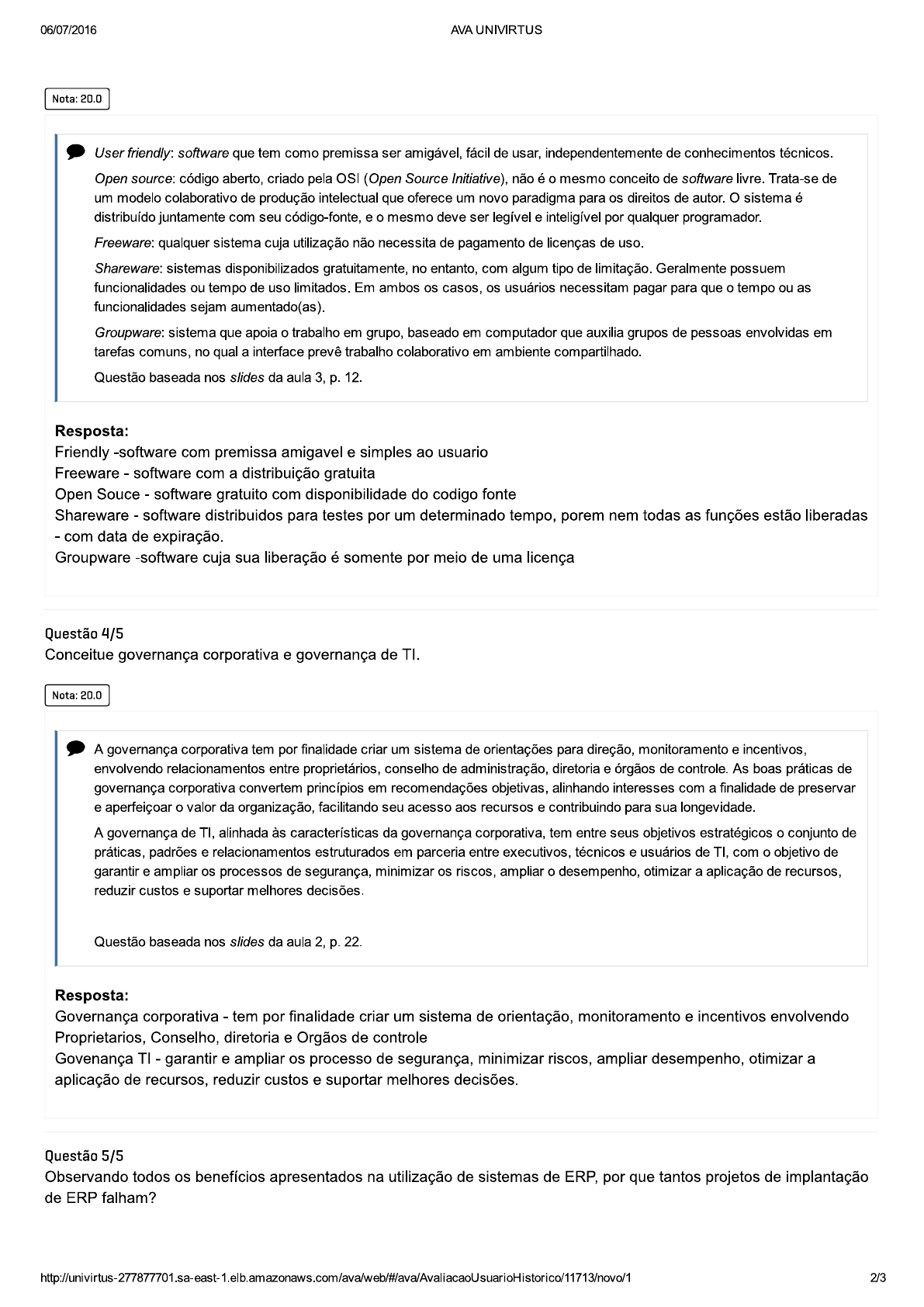 Prova Discursiva Fundamentos De Sistemas De Informa O Nota Com Gabarito Fundamentos De