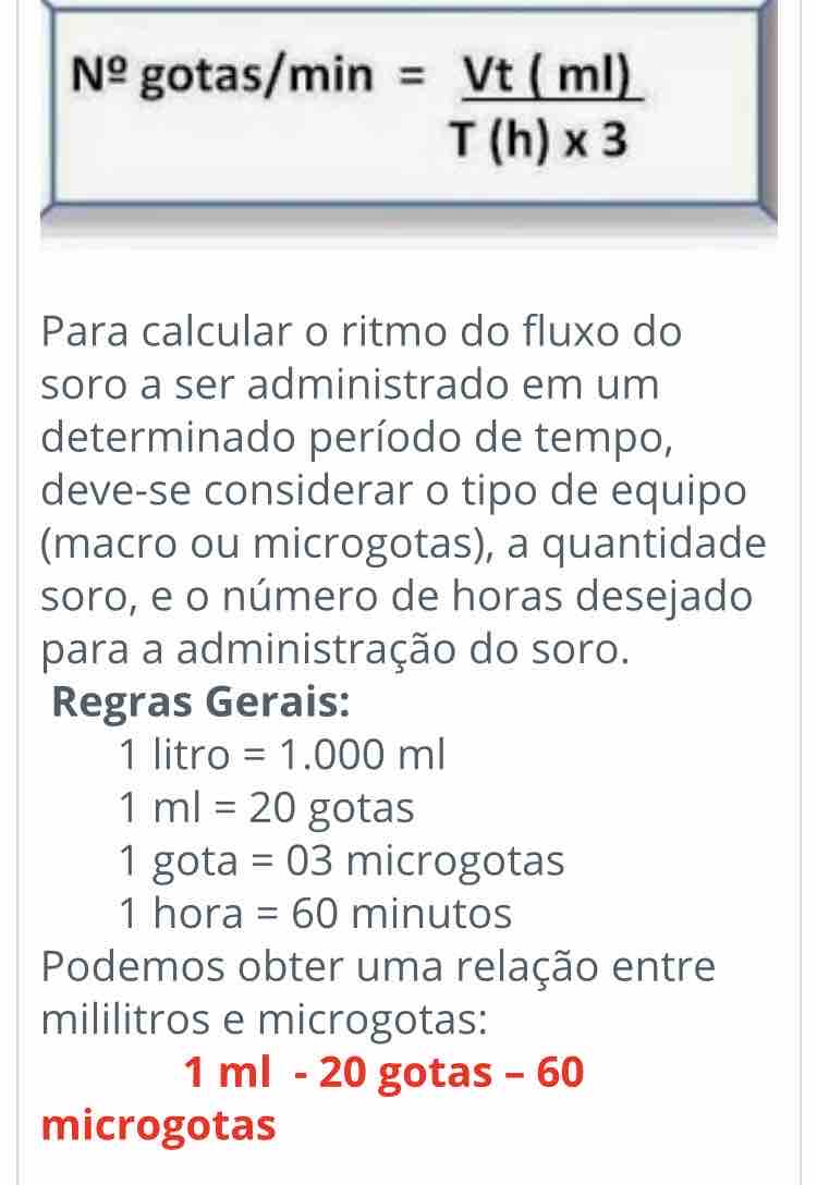 cálculo de gotejamento - Educação em Enfermagem