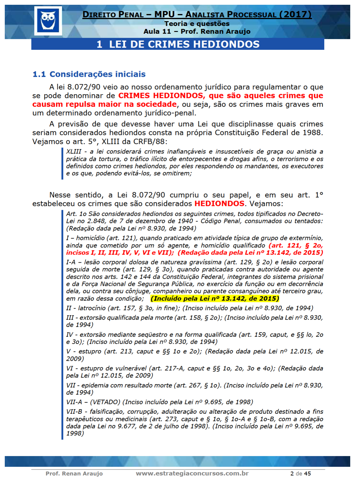 Lei Dos Crimes Hediondos Direito Penal I