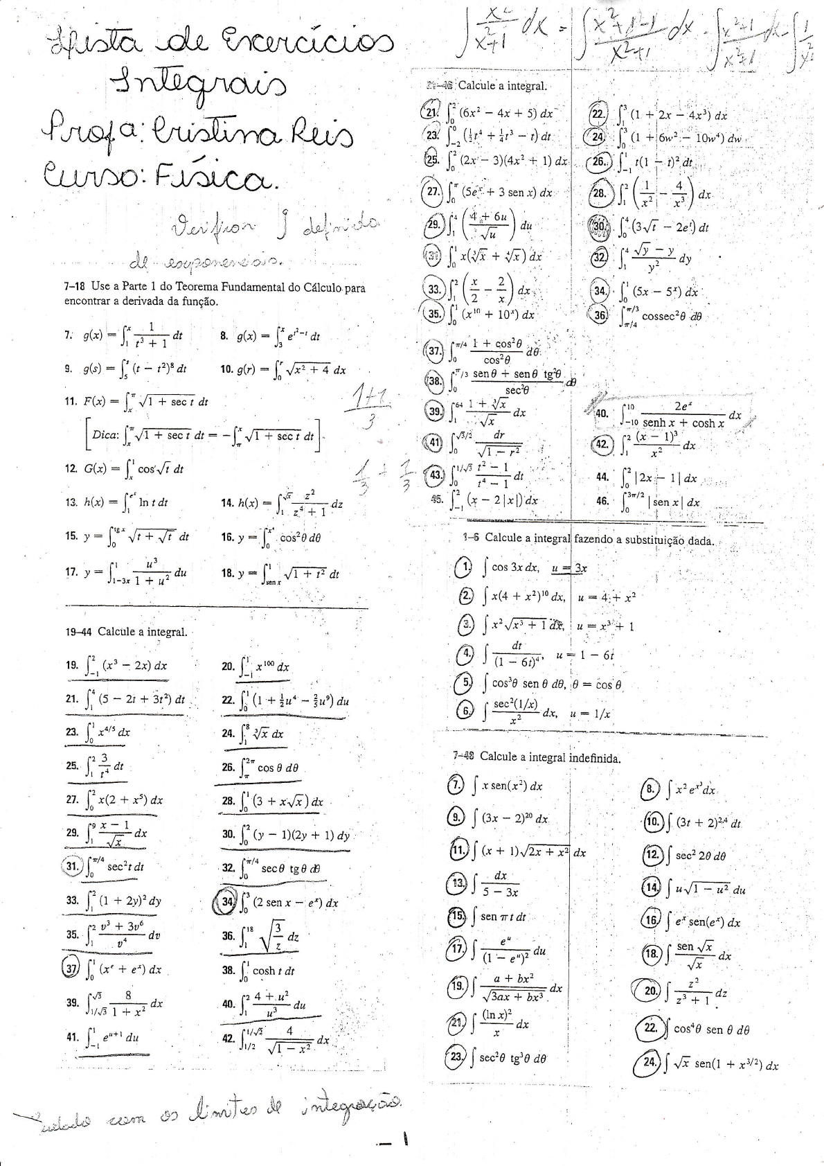 Lista Exercicios Integrais 2 Calculo Ii