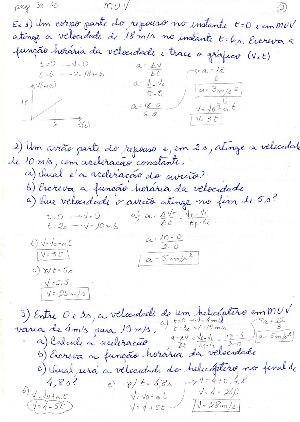 MUV - FUNÇÃO HORÁRIA - EXERCÍCIOS RESOLVIDOS - Física I