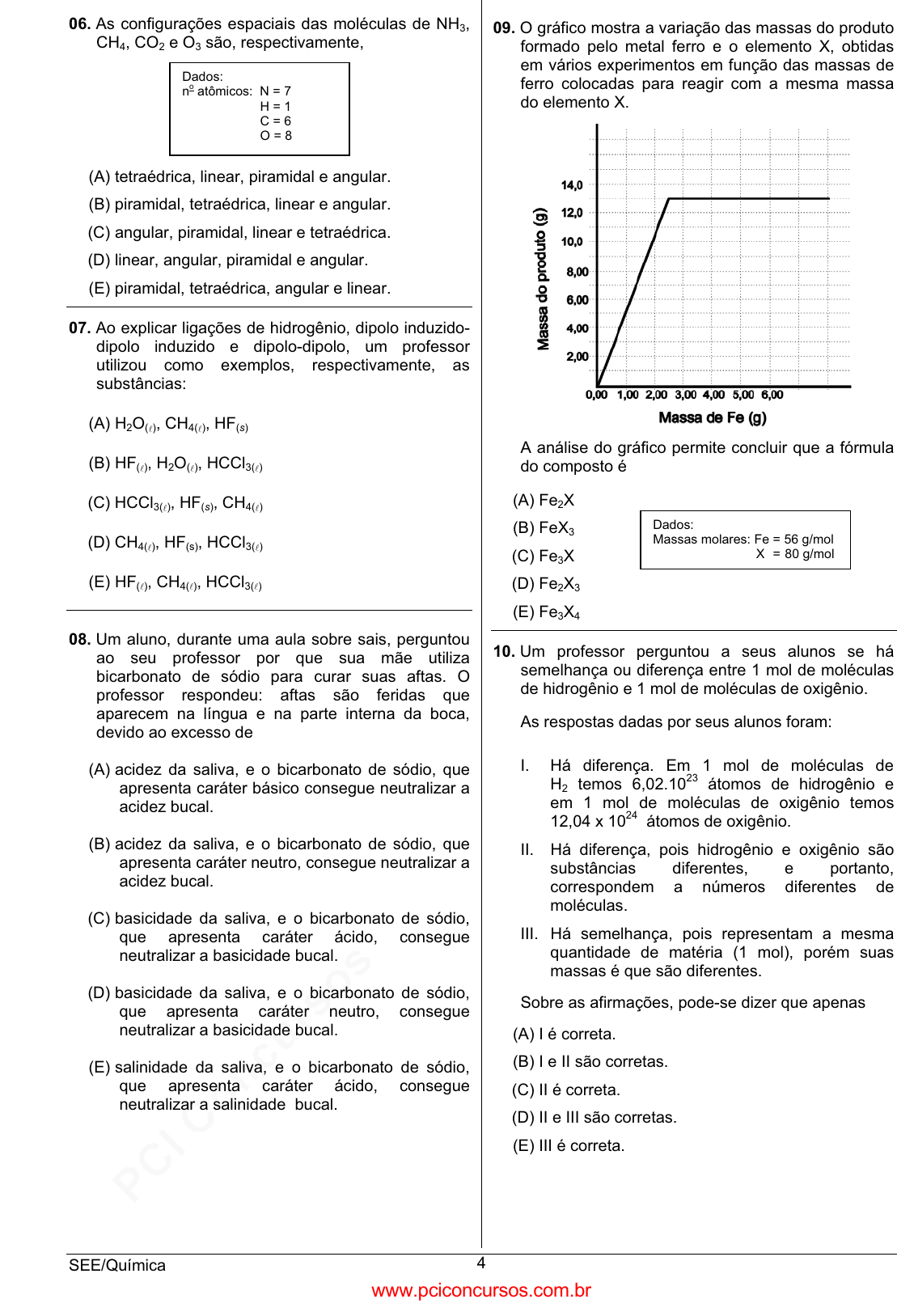 Prova SEESP - VUNESP - 1998 - para Professor de Química.pdf - Provas de  Concursos Públicos