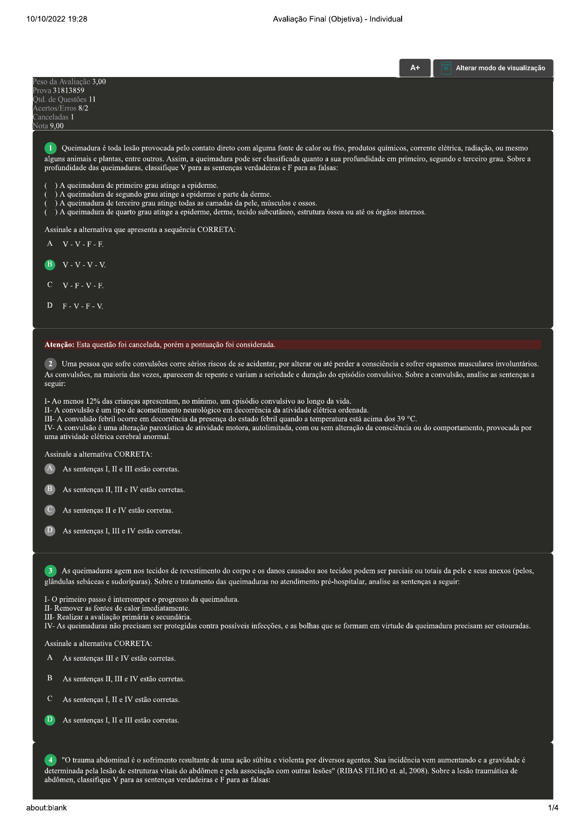 Prova Final - Primeiro Socorros - Primeiros Socorros