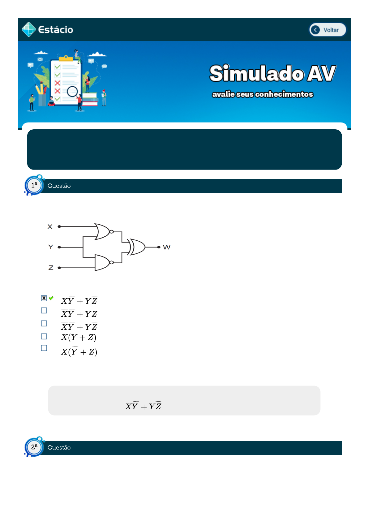 Uma determinada porta lógica possui duas entradas, X e Y. Quando X