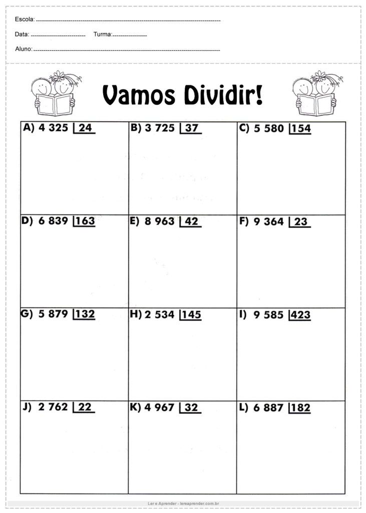 Atividade de Matemática para o 4º ano sobre divisão