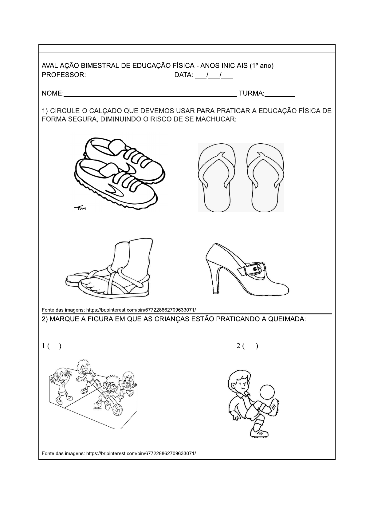 Atividade avaliativa Educação Física - Fund. II