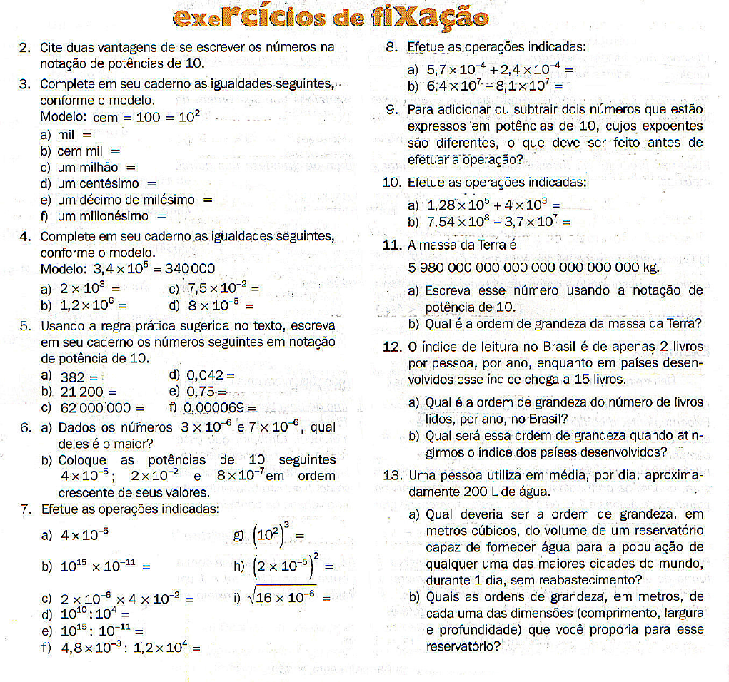 Exercícios sobre Notação Cientifíca - Física I