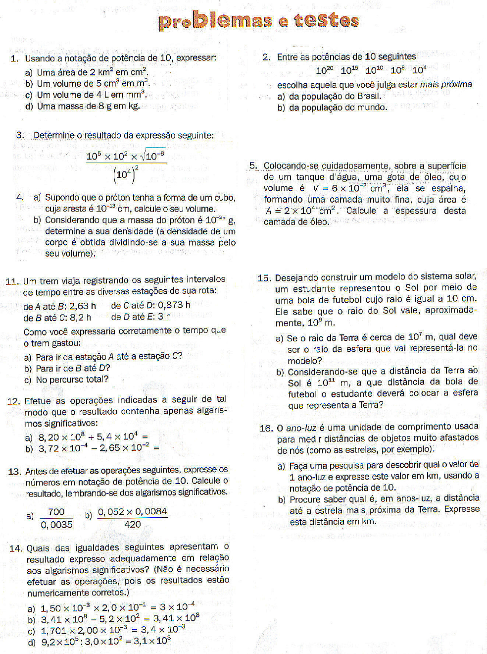 Exercicios de Notacao Cientifica (1) - Com Gabarito, PDF, Sol