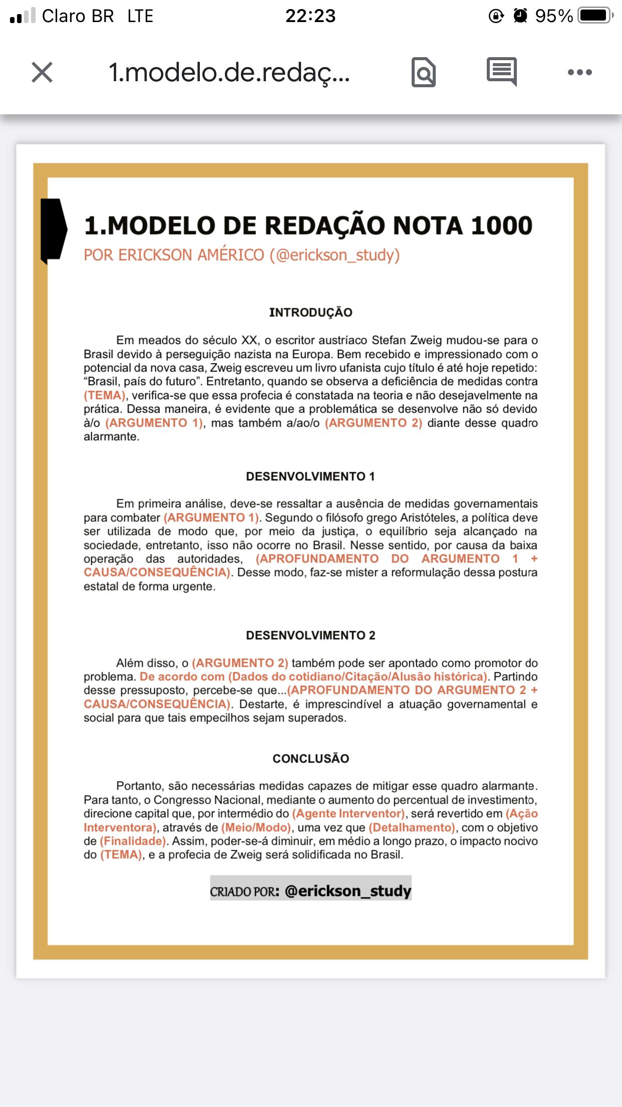 Modelo Coringa De Redação Nota 1000 - BINKEDU