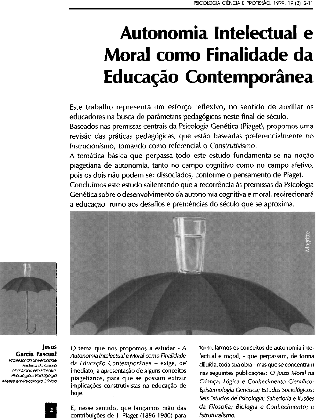 Cognição, afetividade e moralidade - Estudos segundo o referencial teórico  de Jean Piaget