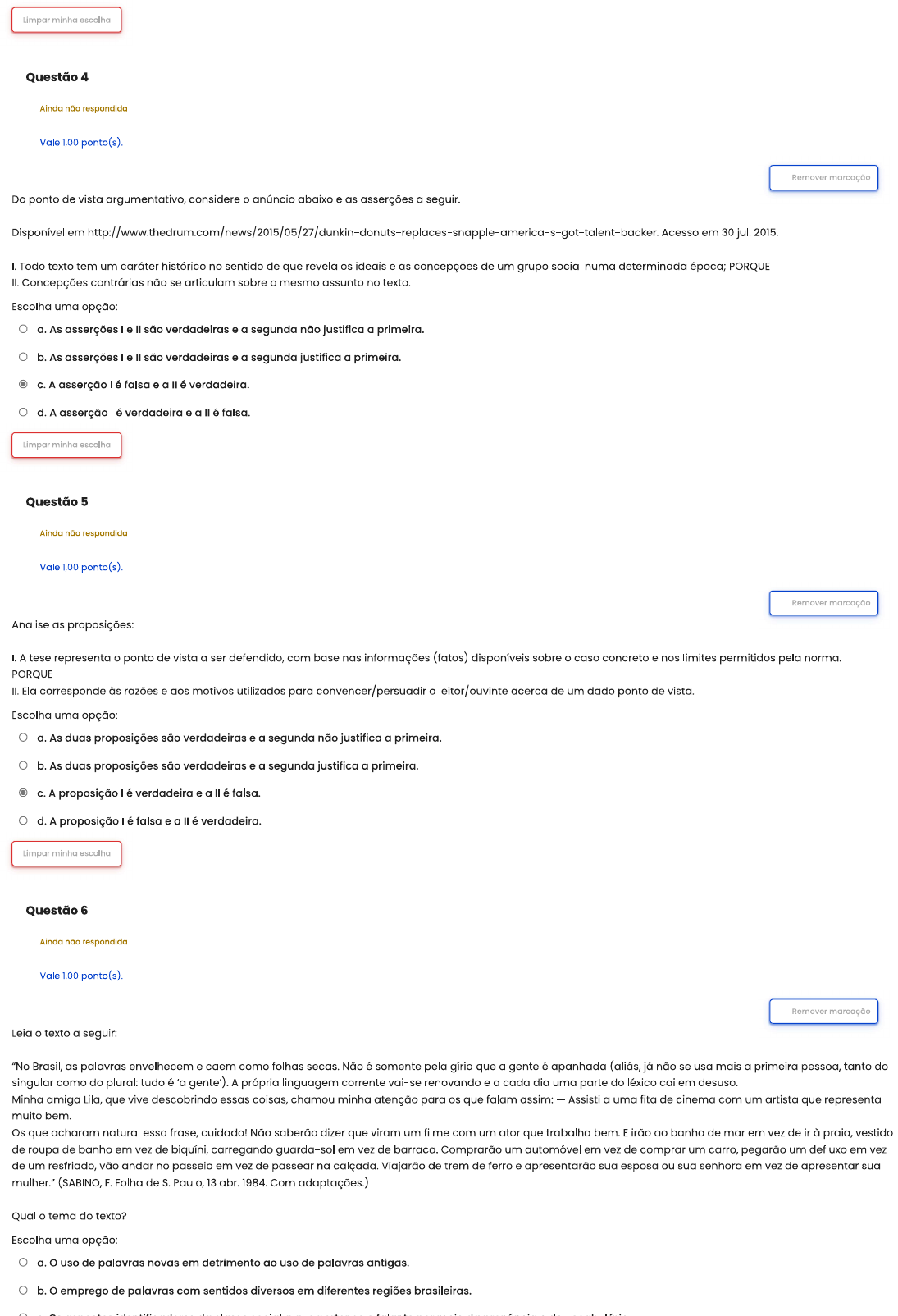 Estudos Disciplinares XIII Questionário - Enfermagem