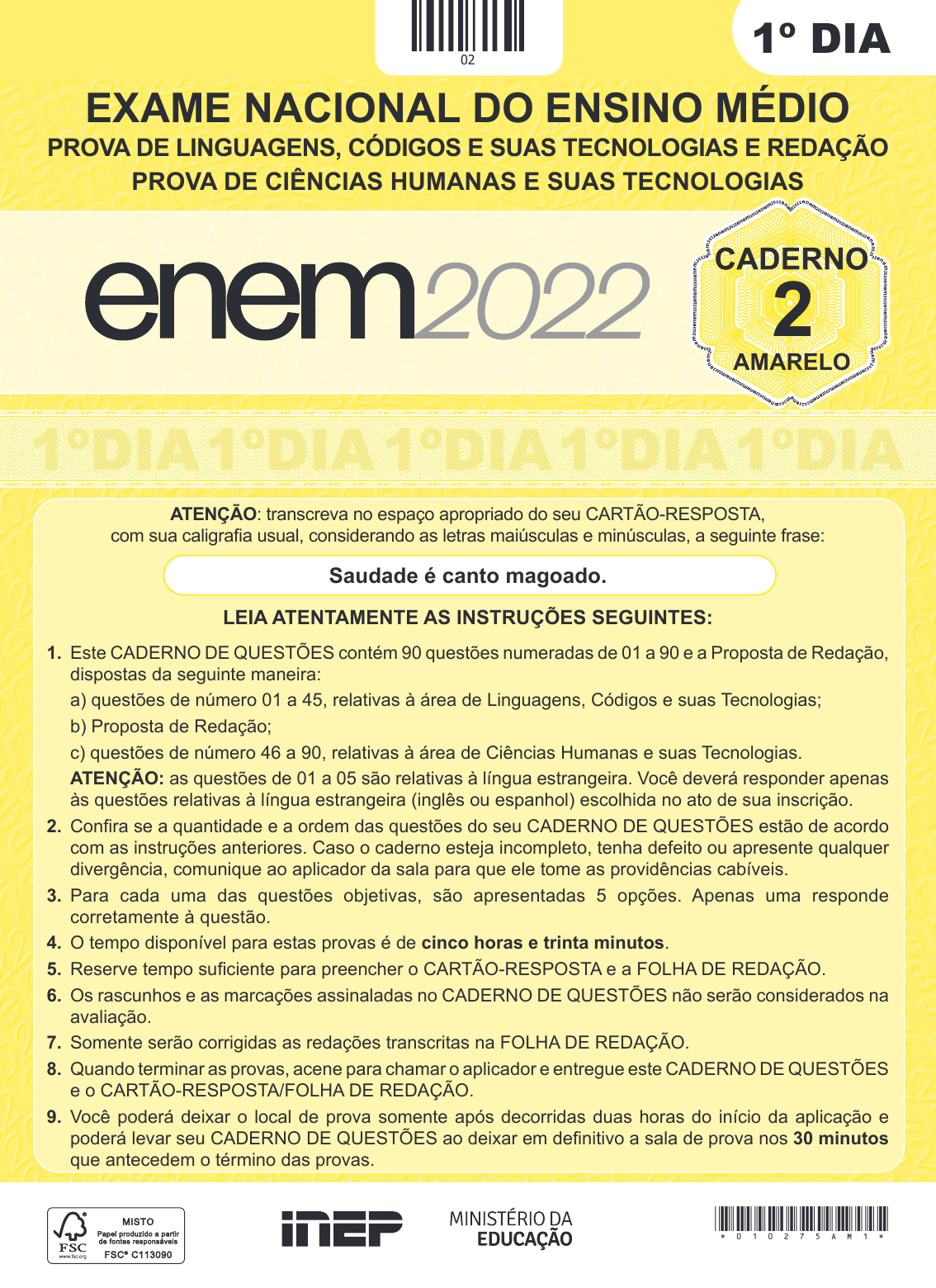 Questões do Enem 2022 - 1º dia: veja o caderno com a prova de linguagens,  ciências humanas e redação, Enem 2022