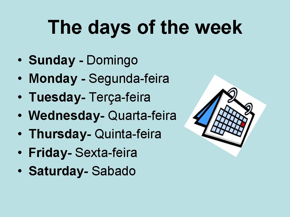 Os dias da semana em inglês – Inglês Online