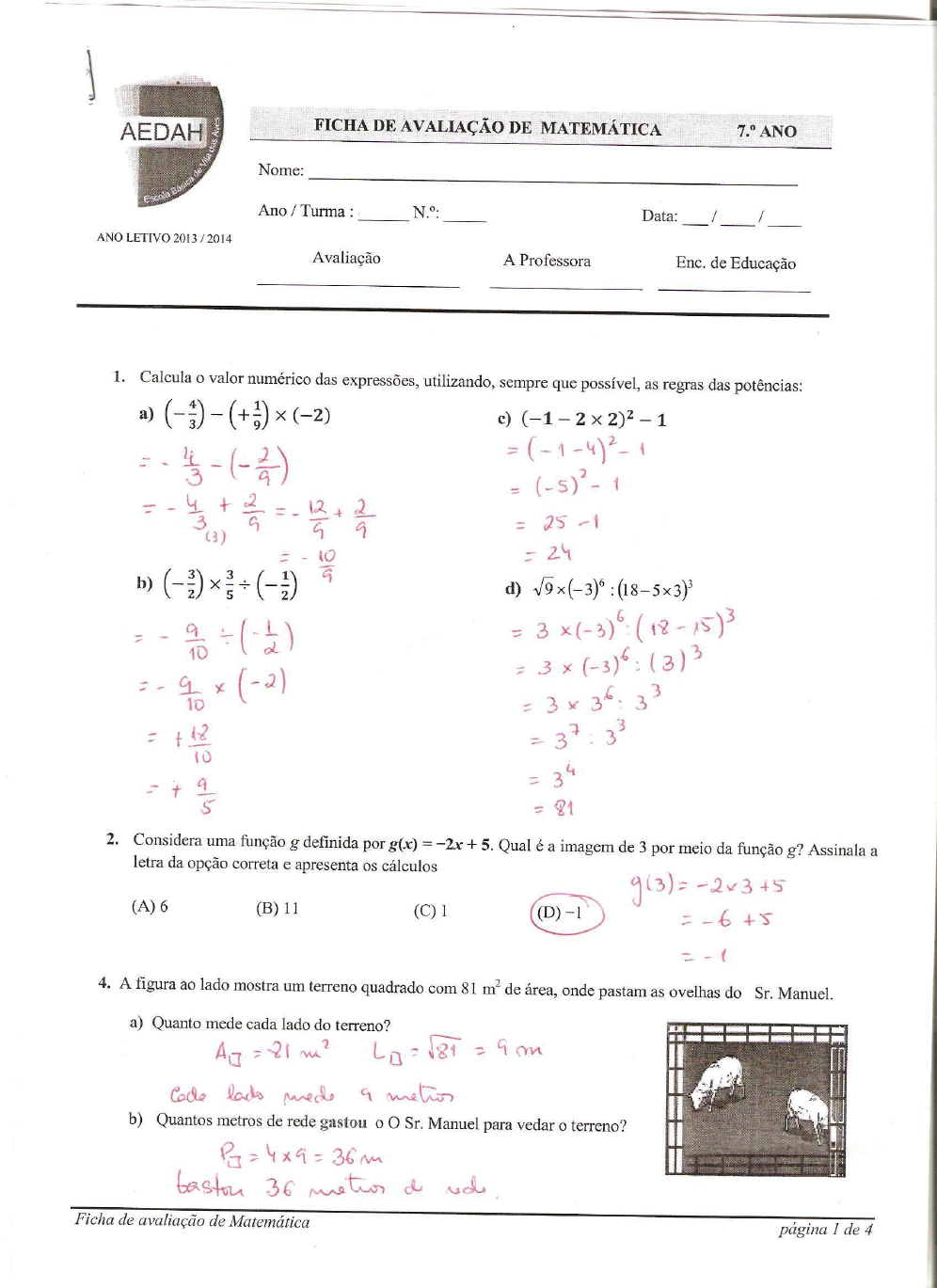 mat17aap q0007 Matemática 1º ano do Ensino Médio - 7ª Avaliação de  Aprendizagem em Processo 