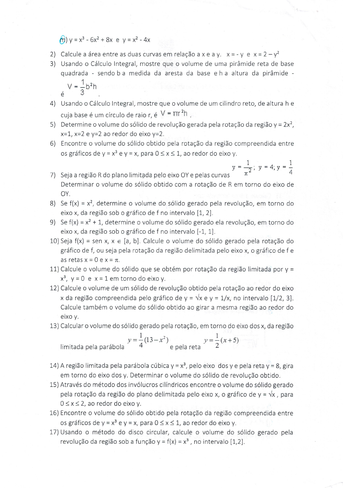 MATA03 Calculo B - 1 Lista - Cálculo II