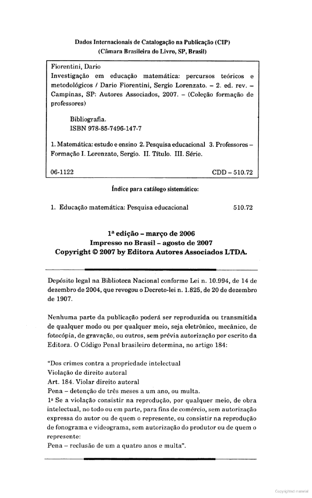 FIORENTINI LORENZATO Investiga o Em Educa o Matem tica Percursos Metodologia De Pesquisa I