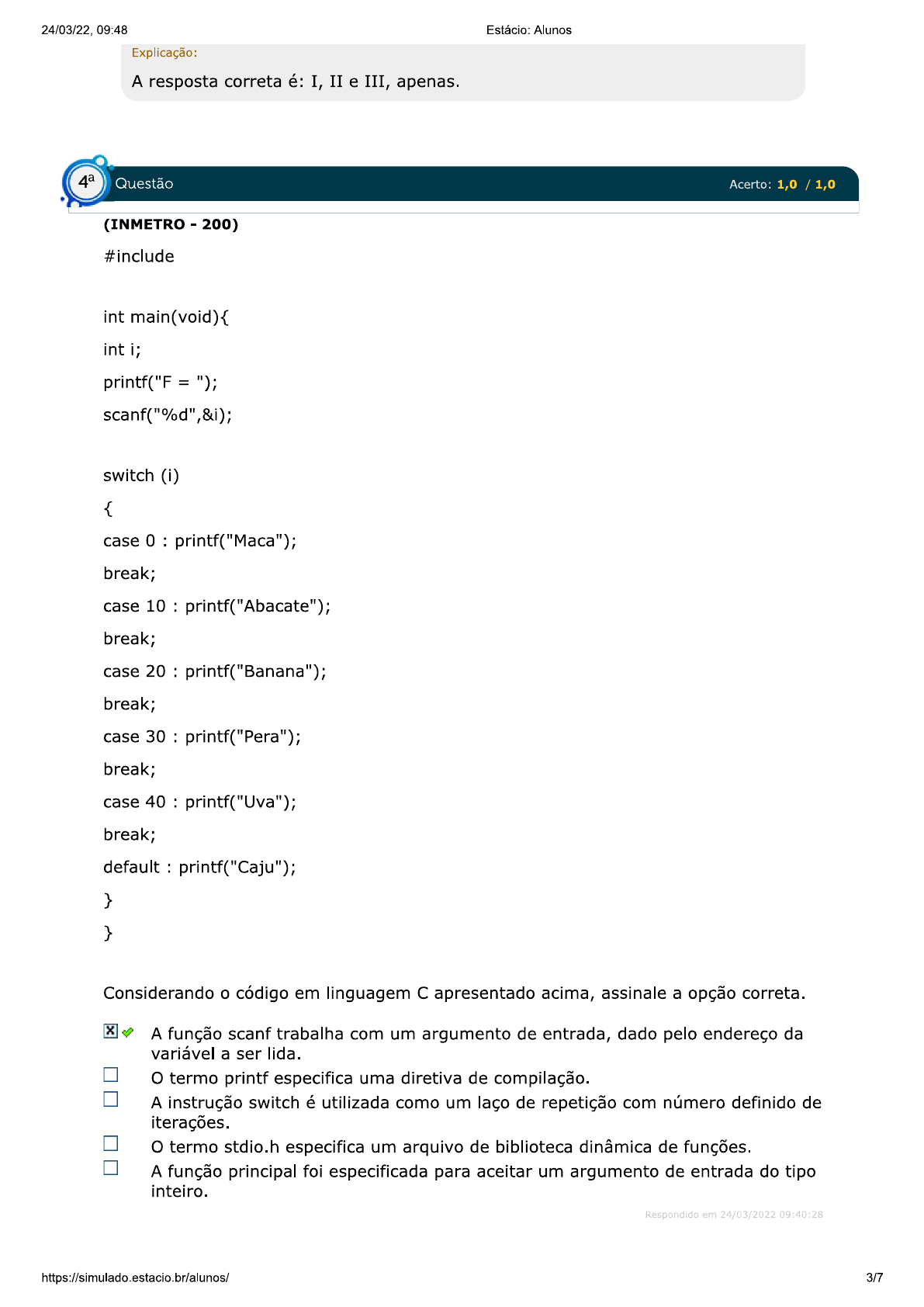 Simulado programação em C - Programação C