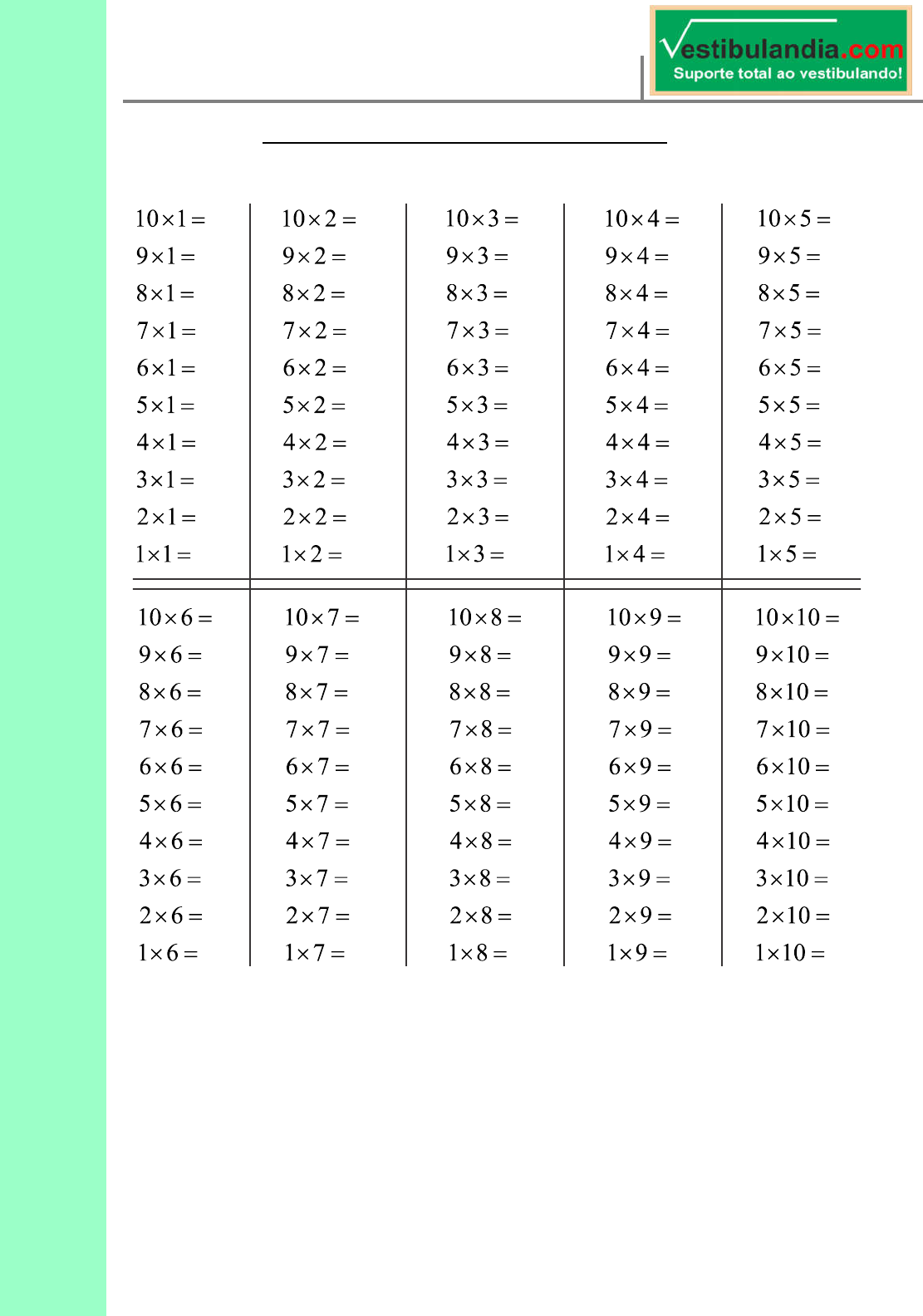 Tabuadas Multiplicação e Divisão worksheet