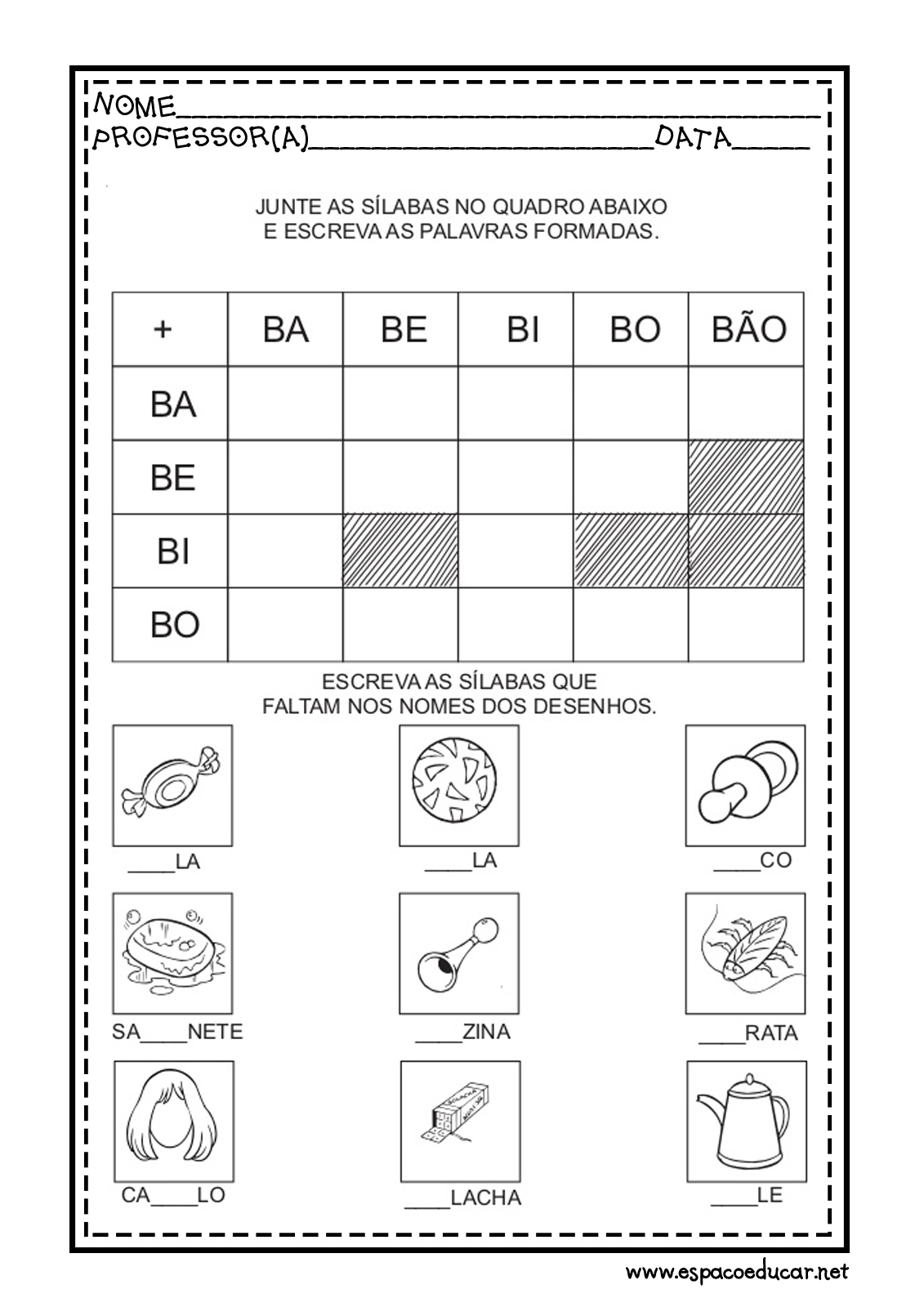 Atividades Escolares: Cartilha de Leitura - Lista de Palavras.