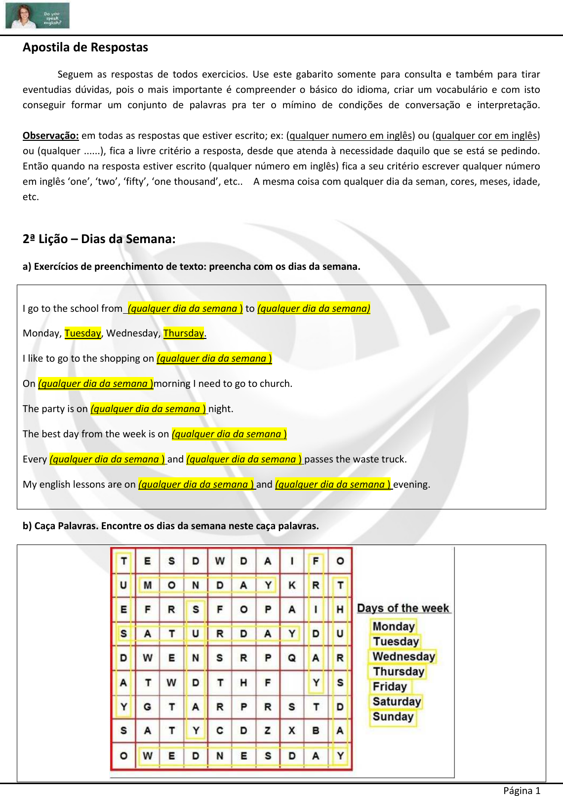 DAYS OF THE WEEK-OS DIAS DA SEMANA EM INGLÊS-ATIVIDADE.