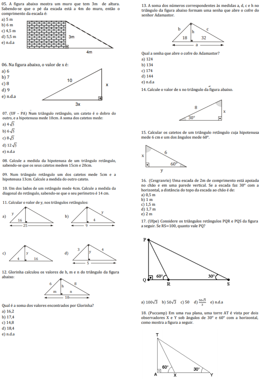 Exercícios Sobre Trigonometria No Triângulo Retângulo - VoiceEdu