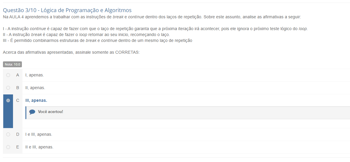 Questão 3/ Na AULA 4 Aprendemos A Trabalhar Com As Instruções De Dentro ...