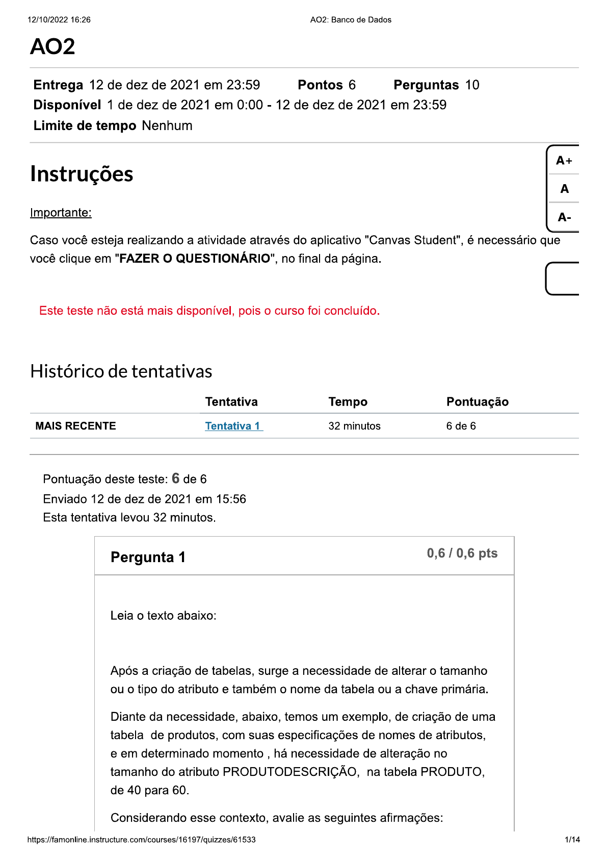 AO2 - Banco de dados (Prova) - Banco de Dados I