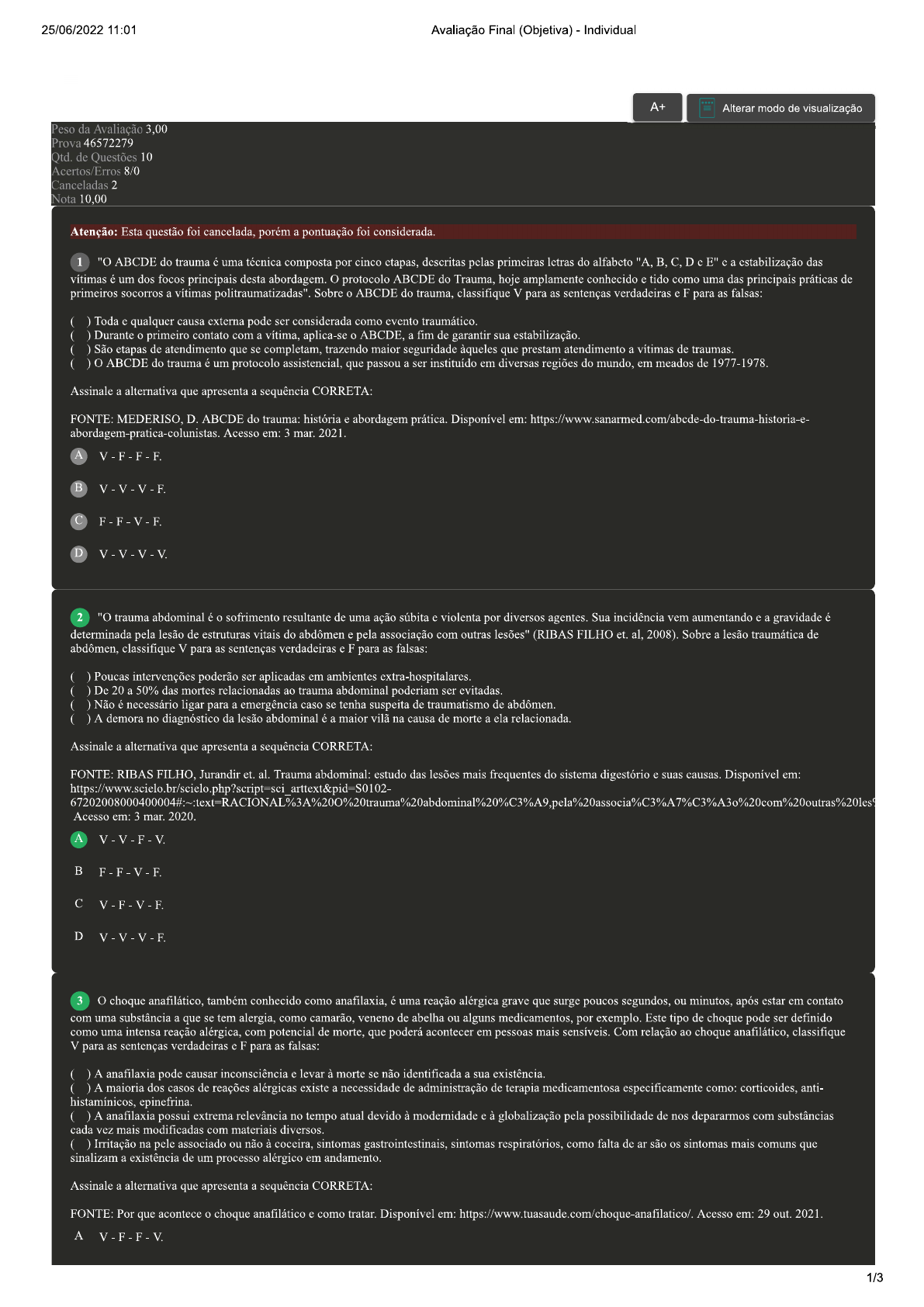 Prova Final Primeiros Socorros - Primeiros Socorros Uniasselvi