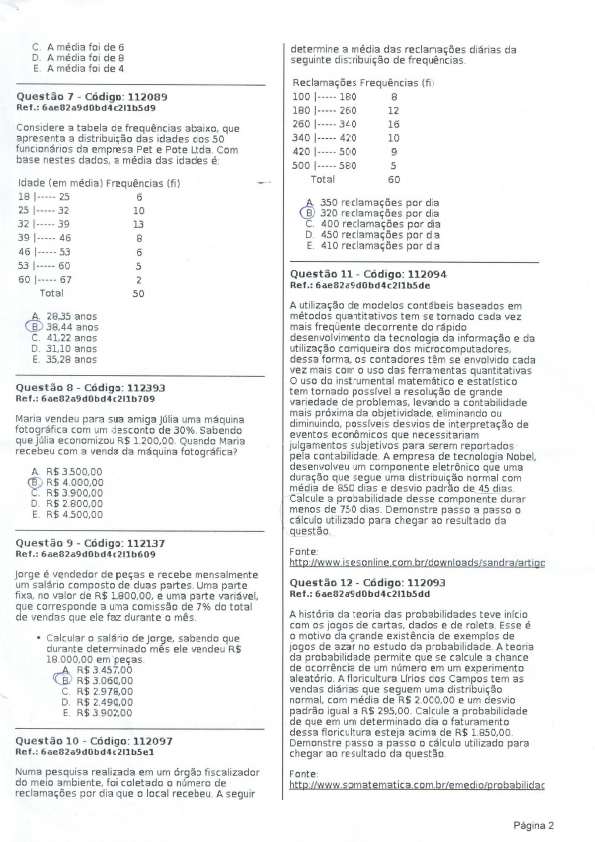 PROVA PRESENCIAL CIENCIAS CONTABEIS MÉTODOS QUANTITATIVOS 1 CHAM 5 E 6 ...