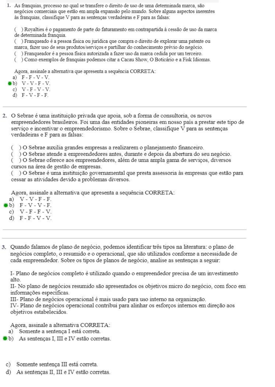 Prova De Empreendedorismo Com Gabarito