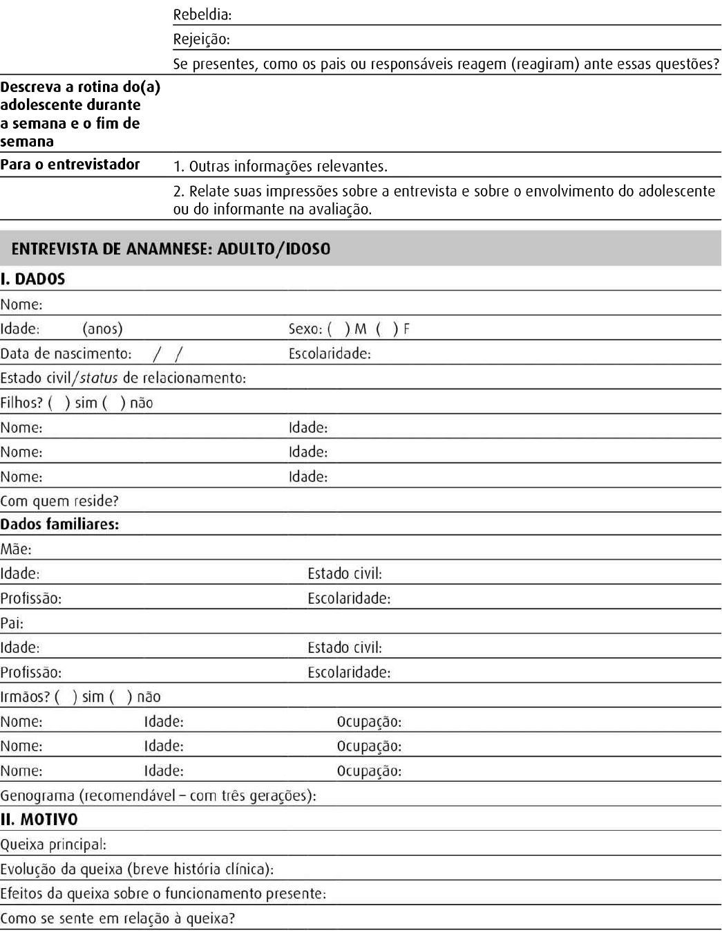 ANAMNESE ADULTO E IDOSO - Psicologia Clínica