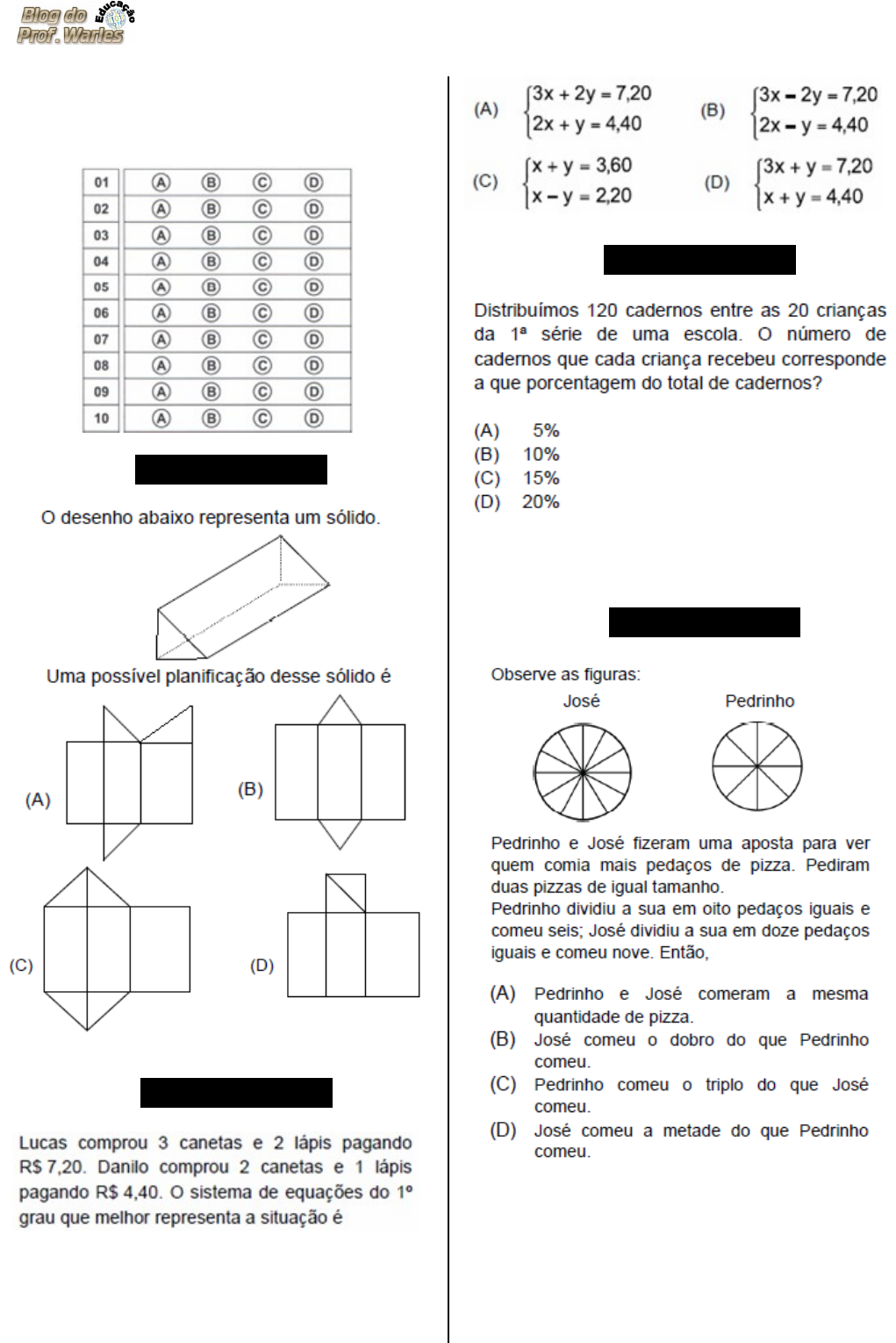 Blog do Prof. Warles: QUIZ 18: MATEMÁTICA 6° Ano