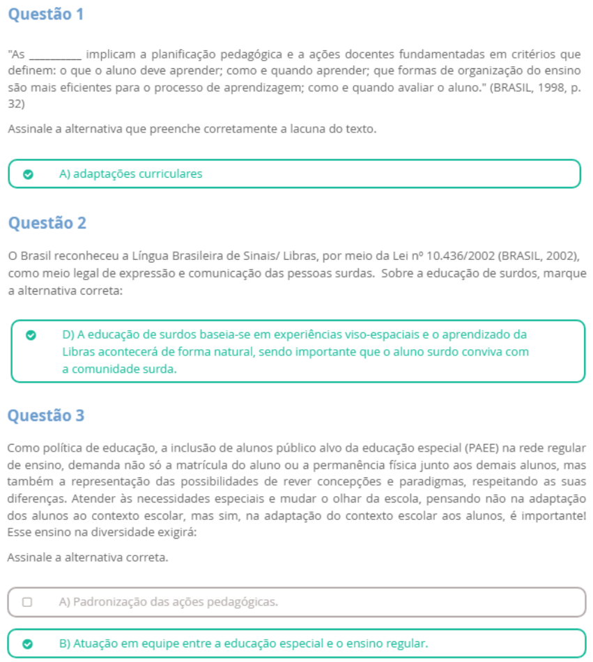 PROVA PRESENCIAL - 1 CHAMADA - EDUCAÇÃO INCLUSIVA - B - Pedagogia