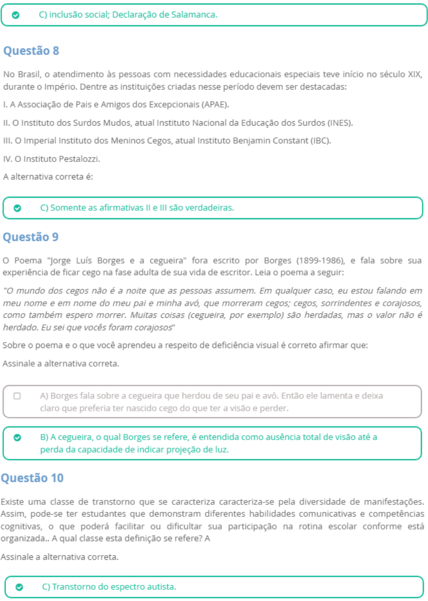 PROVA PRESENCIAL - 1 CHAMADA - EDUCAÇÃO INCLUSIVA - B - Pedagogia