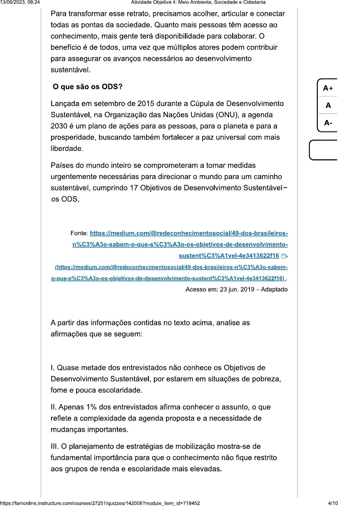 SOLUTION: Atividade objetiva 4 meio ambiente sociedade e cidadania