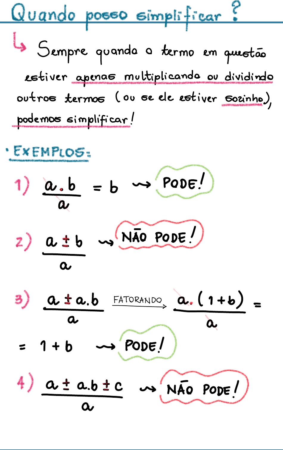 Matemática, SIM OU NÃO. - Cuidado, ao simplificar uma fração algébrica.  Vejam